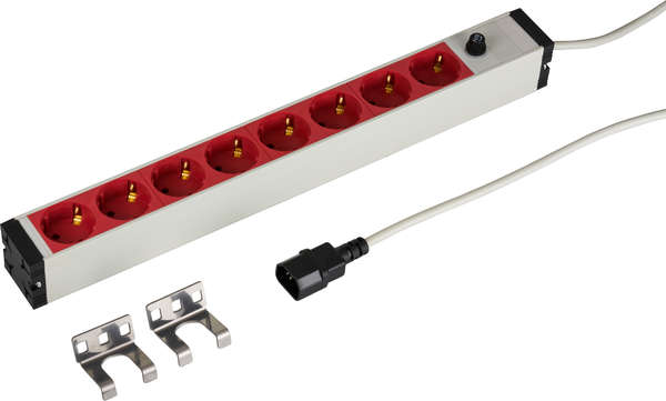 Naar omschrijving van EK631CD-1GR - 19 inch 1U Socket Strip 8 x CEE 7/3 red,  cable C14, 10A fine fuse, grey