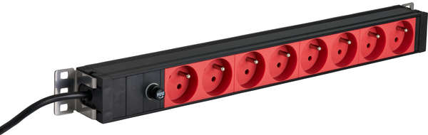 Naar omschrijving van EK631CF-1 - 19 inch1U Socket Strip 8 x CEE 7/5 (UTE) red, C14, 10A fine fuse, black belgie