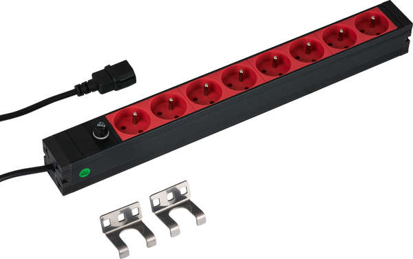 Naar omschrijving van EK631CF-1 - 19 inch1U Socket Strip 8 x CEE 7/5 (UTE) red, C14, 10A fine fuse, black belgie