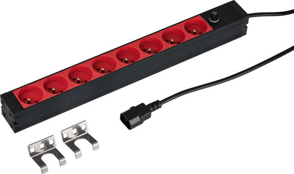 Naar omschrijving van EK631CF-1 - 19 inch1U Socket Strip 8 x CEE 7/5 (UTE) red, C14, 10A fine fuse, black belgie