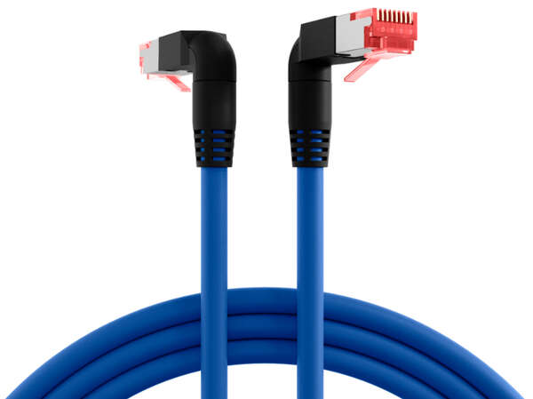 Naar omschrijving van K4137BL-010 - RJ45 Patch Cord Cat.6A S/FTP LSZH Draka UC900 TM21 2x90° blue 1m