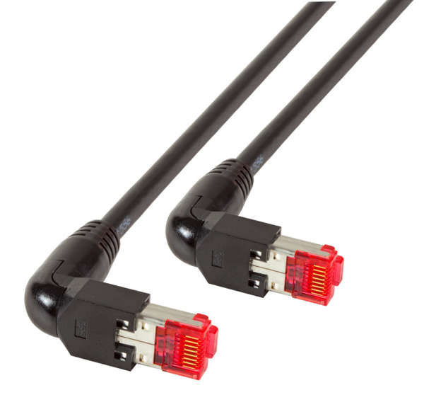 Naar omschrijving van K4137SW-100 - Cat.6A TM21 Patch Cable S/FTP 90gr. Angled, Zwart, 10 Mtr.