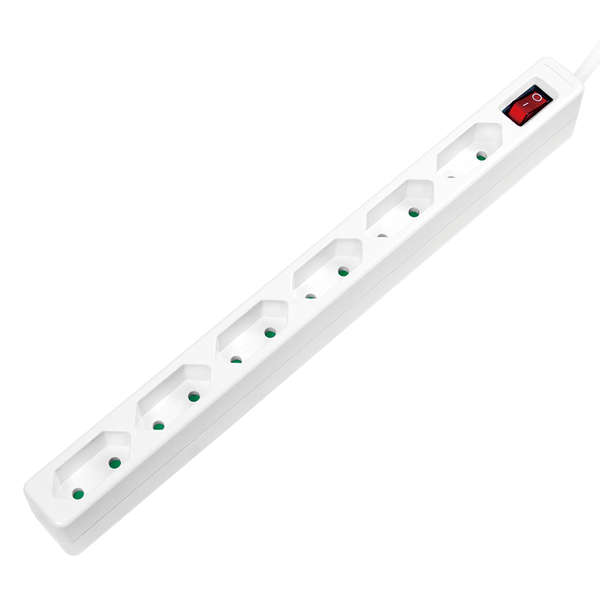 Naar omschrijving van LPS232 - Socket outlet 6-way with switch, slim, 1.5m, white