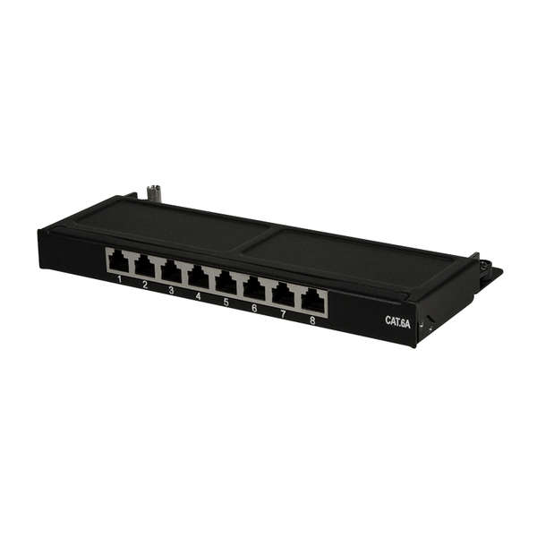 Naar omschrijving van NP0064B - Mini-Patchpanel STP 8xRJ45 Cat.6A, 0,5U, black