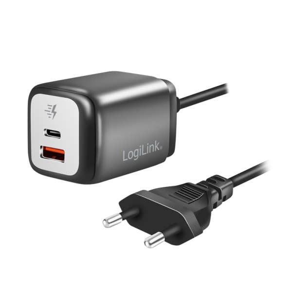 Naar omschrijving van PA0314 - Dubbele USB-stopcontactadapter, GaN, 1x USB-A, 1x USB-C, 30 W, vaste kabel