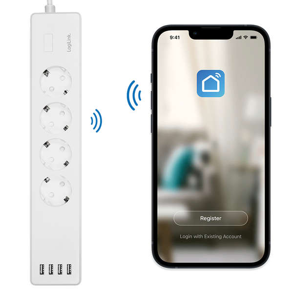 Naar omschrijving van SH0104 - Wi-Fi Smart Socket outlet, 4-way, (CEE 7/3), 4x USB, Tuya compatible, 1,8m