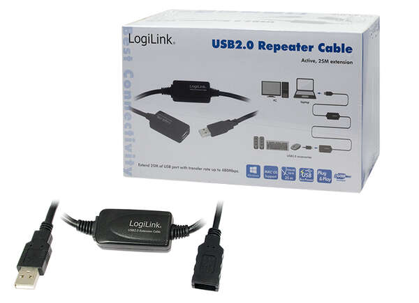 Naar omschrijving van UA0147 - USB 2.0 cable, USB-A/M to USB-A/F, amplifier, black, 25 m