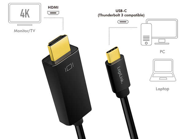 Naar omschrijving van UA0330 - USB Type-C cable, C/M to HDMI-A/M, 4K/60 Hz, black, 3 m